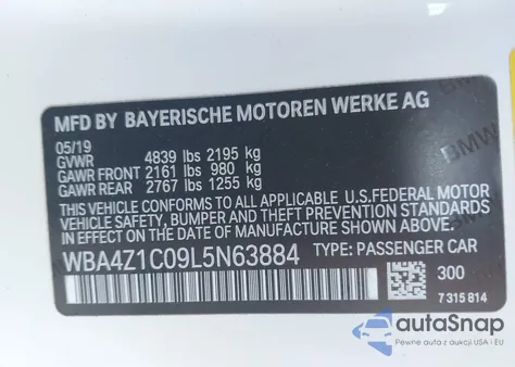 2020 BMW 430I from USA, damaged, VIN WBA4Z1C09L5N63884